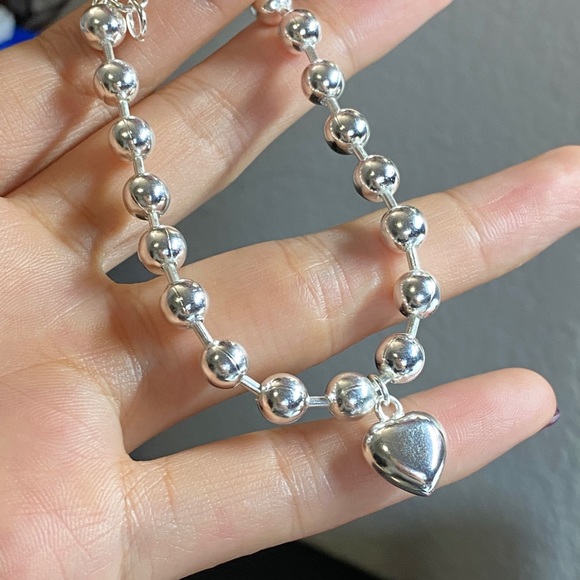 Sterling silver heart beads charm bracelet 8” gift - Picture 6 of 14
